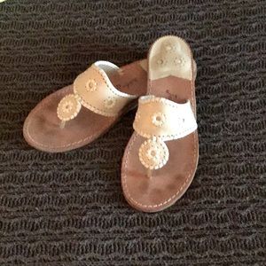 Bone and White Jack Rogers palm beach sandals